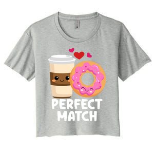 Perfect Match Valentines Day Coffee Donut Love Funny Pajama Gift Women's Crop Top Tee