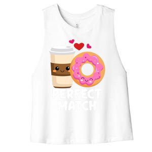 Perfect Match Valentines Day Coffee Donut Love Funny Pajama Gift Women's Racerback Cropped Tank