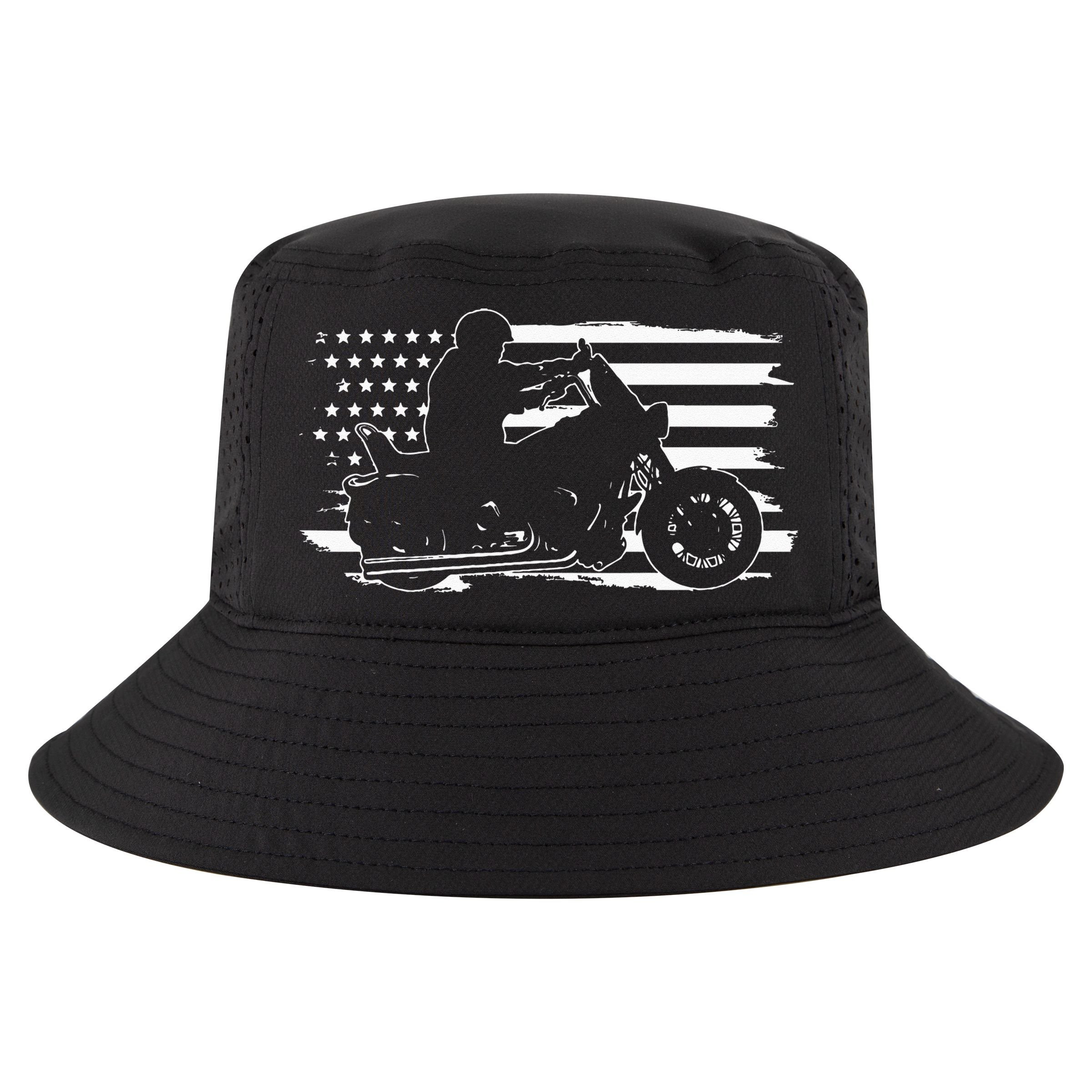 Patriotic Motorcycle Vintage American US Flag Biker Cool Comfort Performance Bucket Hat