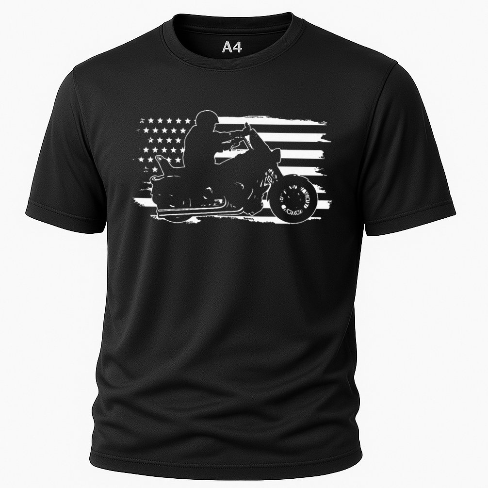 Patriotic Motorcycle Vintage American US Flag Biker Cooling Performance Crew T-Shirt