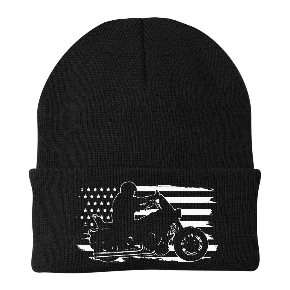 Patriotic Motorcycle Vintage American US Flag Biker Beanie