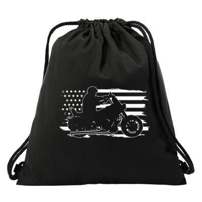 Patriotic Motorcycle Vintage American US Flag Biker Drawstring Bag