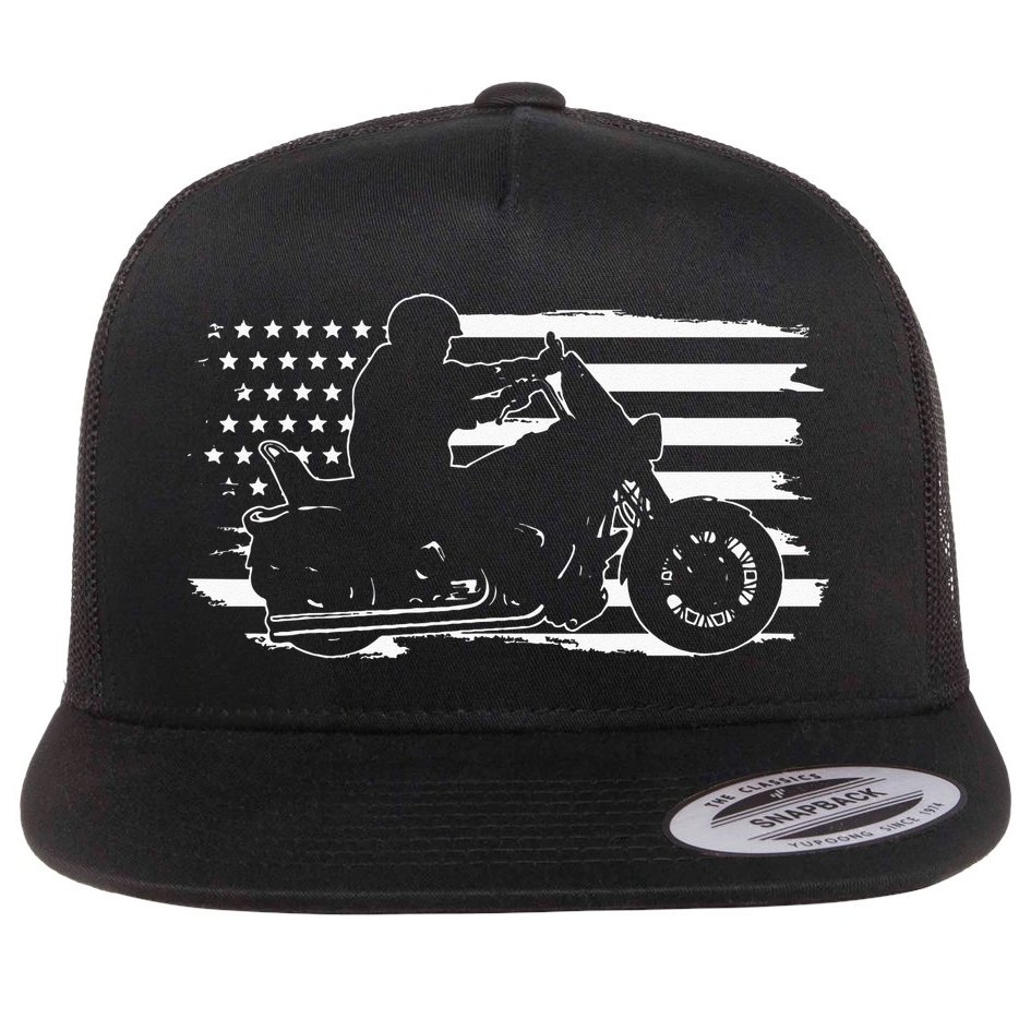 Patriotic Motorcycle Vintage American US Flag Biker Flat Bill Trucker Hat