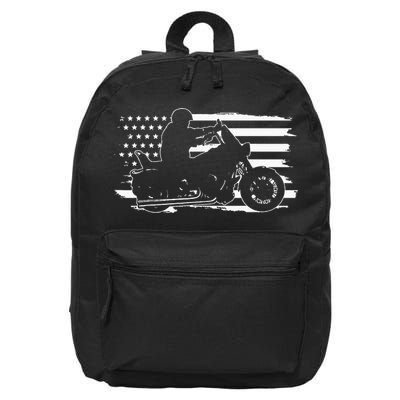 Patriotic Motorcycle Vintage American US Flag Biker 16 in Basic Backpack