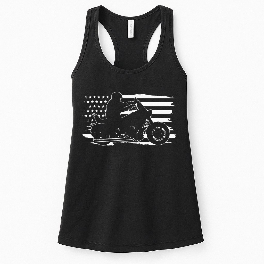 Patriotic Motorcycle Vintage American US Flag Biker Womens Tank Top
