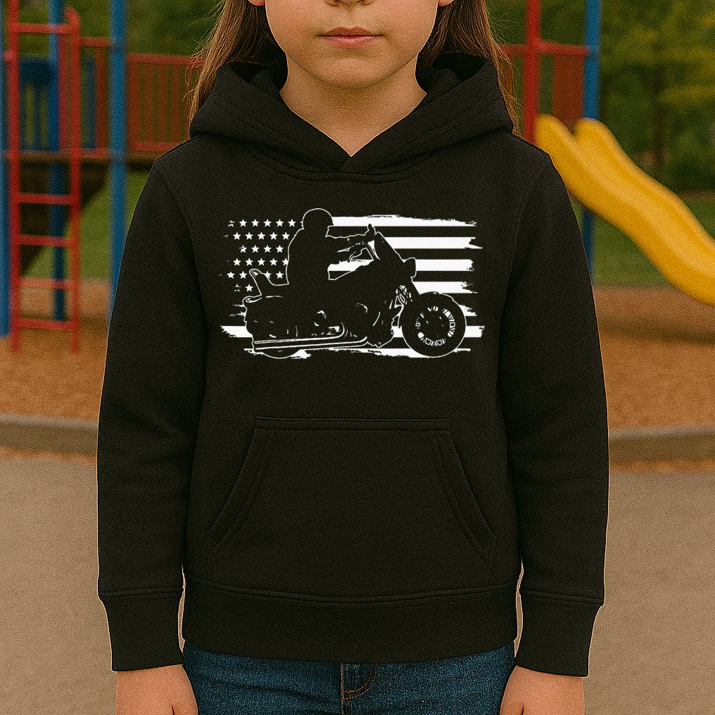 Patriotic Motorcycle Vintage American US Flag Biker Kids Hoodie