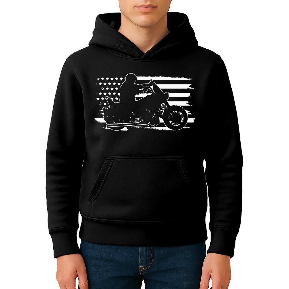 Patriotic Motorcycle Vintage American US Flag Biker Kids Hoodie