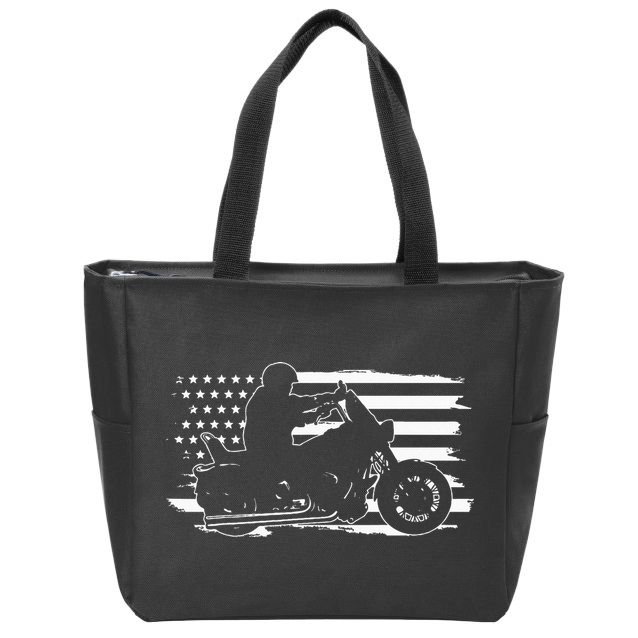 Patriotic Motorcycle Vintage American US Flag Biker Zip Tote Bag