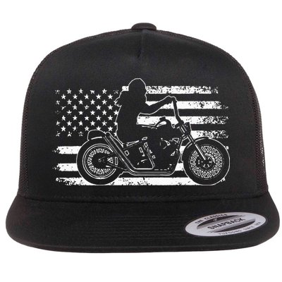 Patriotic Motorcycle Vintage American US Flag Funny Biker Flatbill Hat