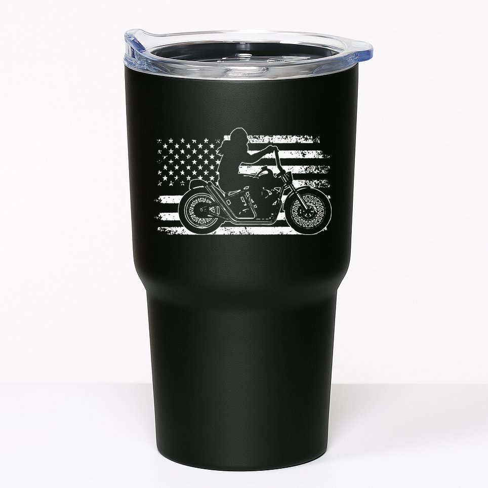 Patriotic Motorcycle Vintage American US Flag Funny Biker Tumbler