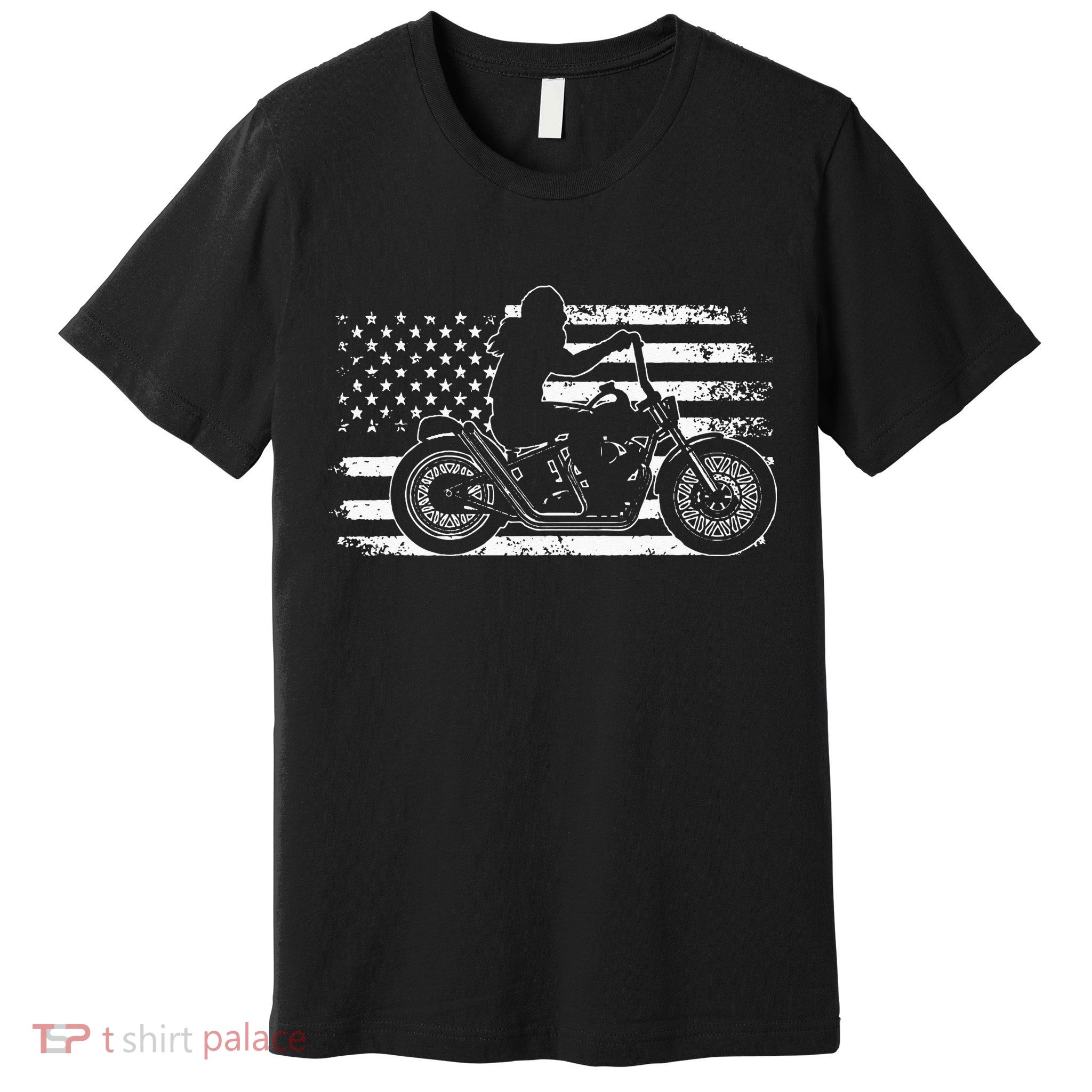 Patriotic Motorcycle Vintage American US Flag Funny Biker Premium T-Shirt