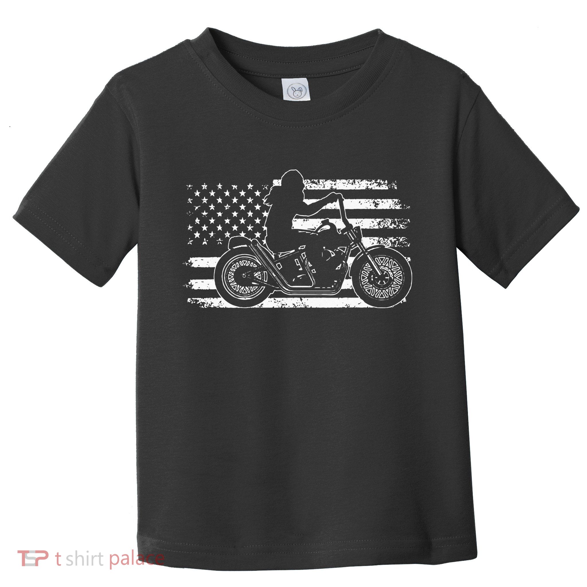 Patriotic Motorcycle Vintage American US Flag Funny Biker Toddler T-Shirt