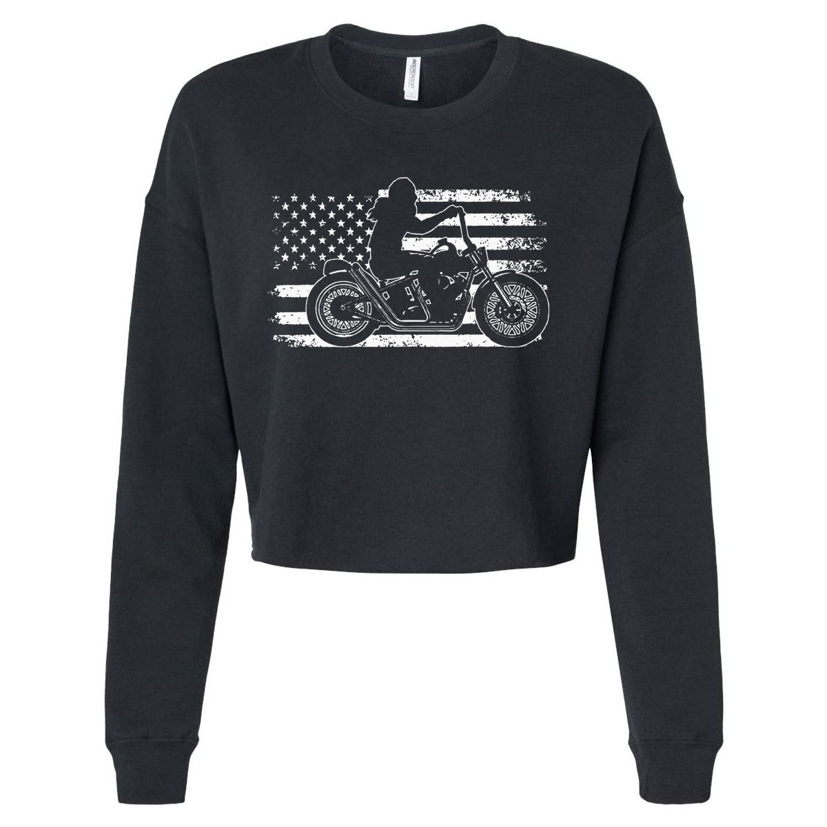 Patriotic Motorcycle Vintage American US Flag Funny Biker Cropped Pullover Crew