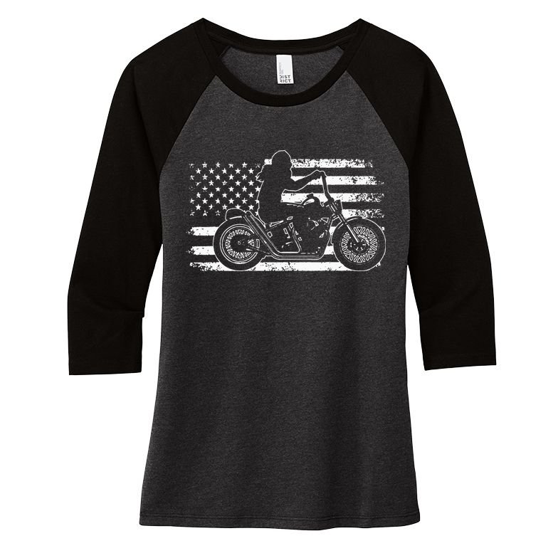Patriotic Motorcycle Vintage American US Flag Funny Biker Women's Tri-Blend 3/4-Sleeve Raglan Shirt