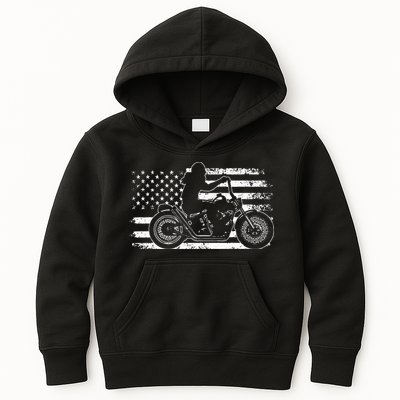 Patriotic Motorcycle Vintage American US Flag Funny Biker Kids Hoodie
