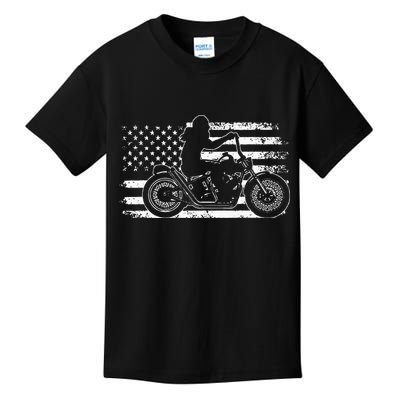 Patriotic Motorcycle Vintage American US Flag Funny Biker Kids T-Shirt