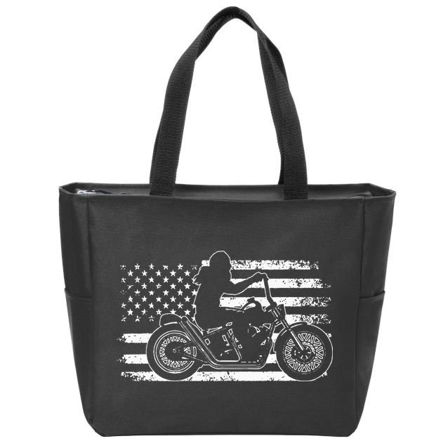 Patriotic Motorcycle Vintage American US Flag Funny Biker Zip Tote Bag