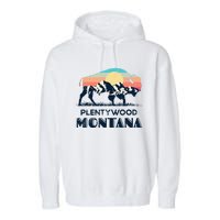 Plentywood Montana Vintage Hiking Bison Nature Garment-Dyed Fleece Hoodie