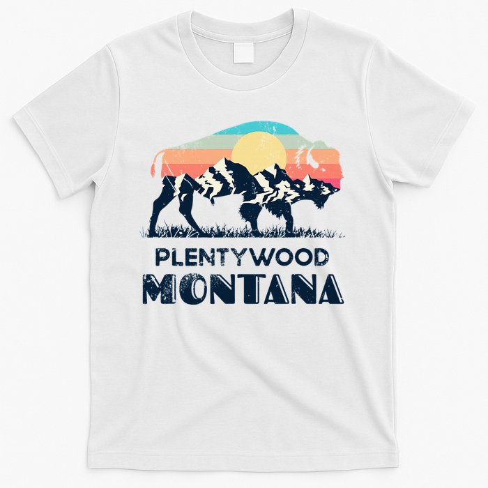 Plentywood Montana Vintage Hiking Bison Nature T-Shirt