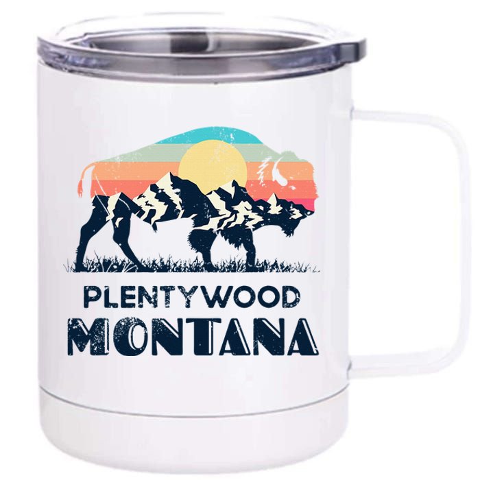 Plentywood Montana Vintage Hiking Bison Nature 12 oz Stainless Steel Tumbler Cup