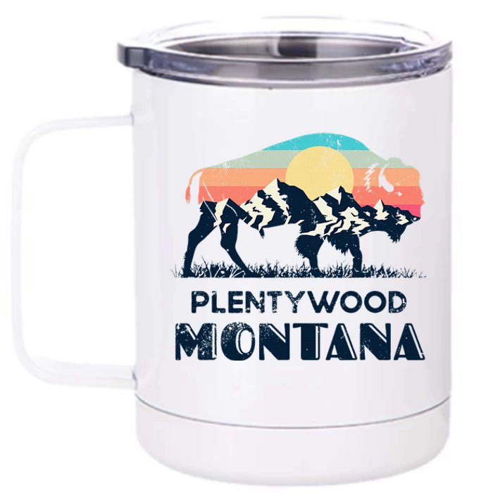 Plentywood Montana Vintage Hiking Bison Nature 12 oz Stainless Steel Tumbler Cup