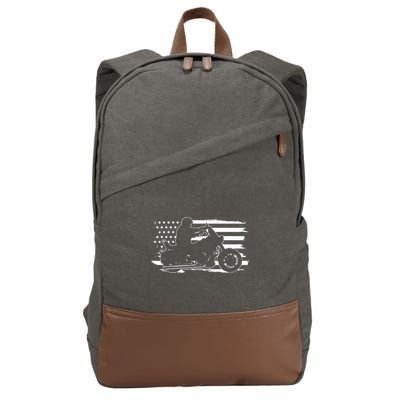 Patriotic Motorcycle Vintage American US Flag Biker Cotton Canvas Backpack
