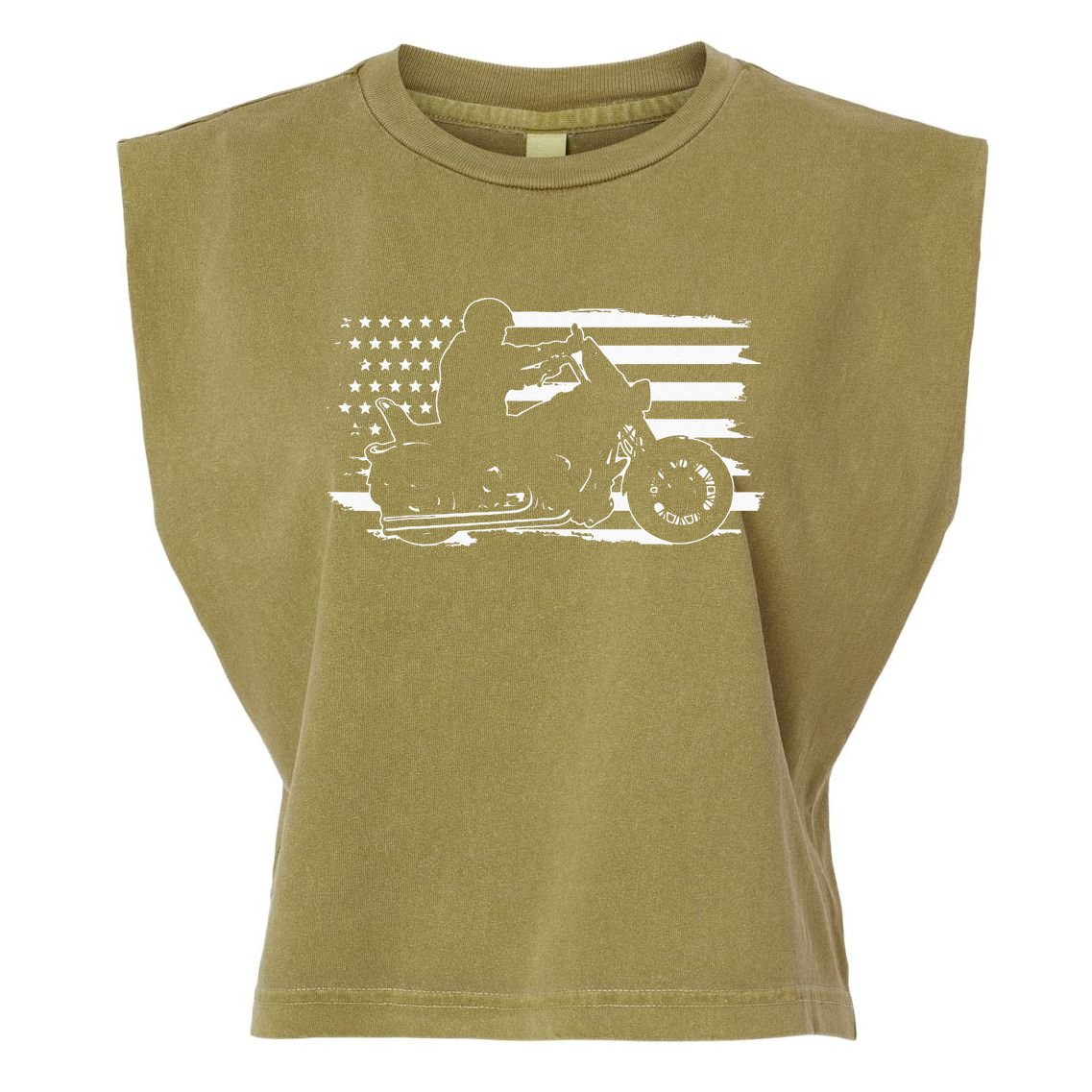 Patriotic Motorcycle Vintage American US Flag Biker Garment-Dyed Women's Muscle Tee