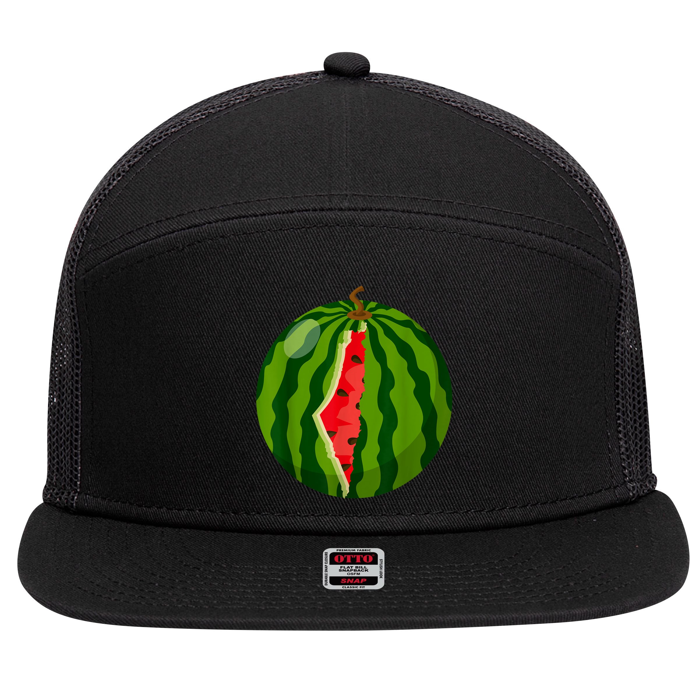 Palestine Map Watermelon Arabic Calligraphy 7 Panel Mesh Trucker Snapback Hat