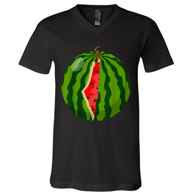 Palestine Map Watermelon Arabic Calligraphy V-Neck T-Shirt