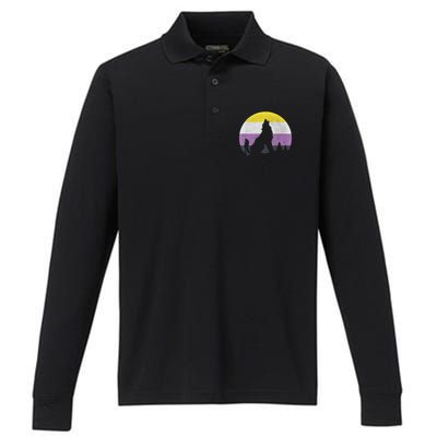 Pride Month Wolf Non Binary Equality Wolf Performance Long Sleeve Polo