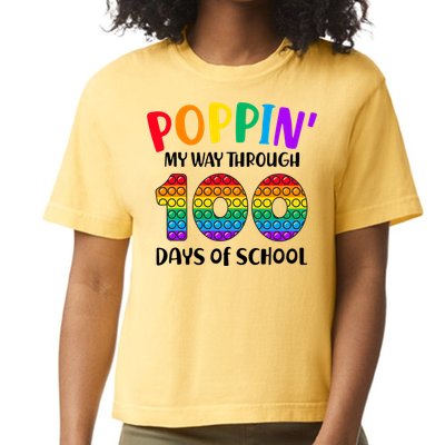 Poppin My Way Through 100 Days Of School Kids 100th Day Pop Comfort Colors Boxy T-Shirt