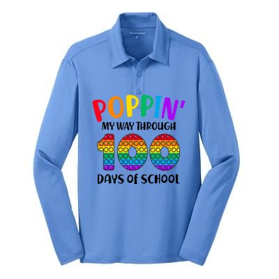 Poppin My Way Through 100 Days Of School Kids 100th Day Pop Silk Touch Performance Long Sleeve Polo