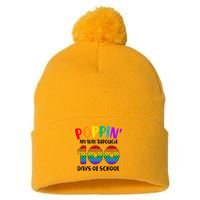 Poppin My Way Through 100 Days Of School Kids 100th Day Pop Pom Pom 12in Knit Beanie
