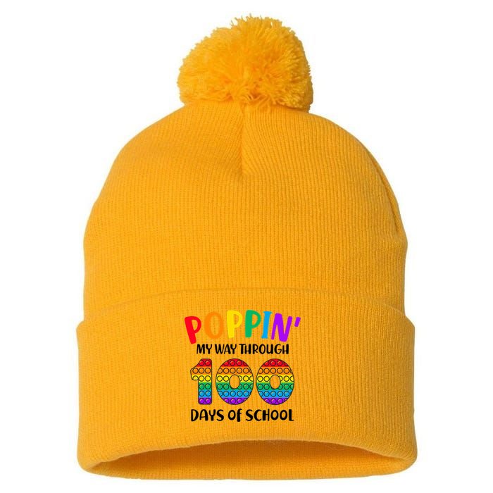 Poppin My Way Through 100 Days Of School Kids 100th Day Pop Pom Pom 12in Knit Beanie