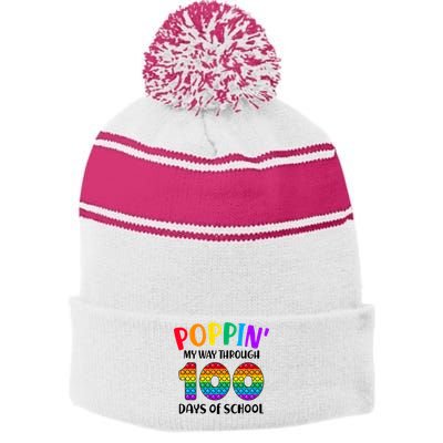 Poppin My Way Through 100 Days Of School Kids 100th Day Pop Stripe Pom Pom Beanie