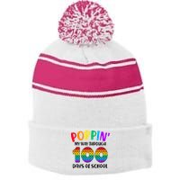 Poppin My Way Through 100 Days Of School Kids 100th Day Pop Stripe Pom Pom Beanie