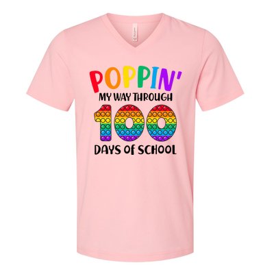 Poppin My Way Through 100 Days Of School Kids 100th Day Pop V-Neck T-Shirt