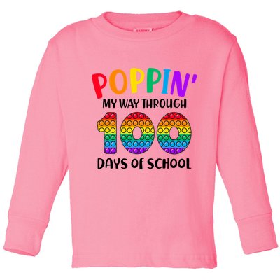 Poppin My Way Through 100 Days Of School Kids 100th Day Pop Toddler Long Sleeve Shirt