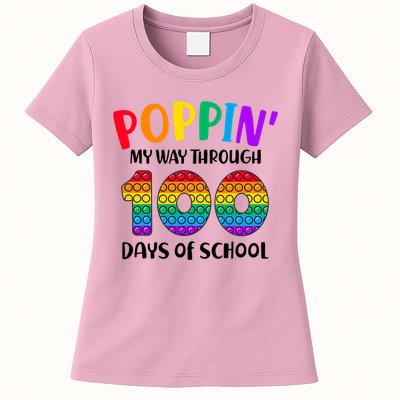 Poppin My Way Through 100 Days Of School Kids 100th Day Pop Womens T-Shirt