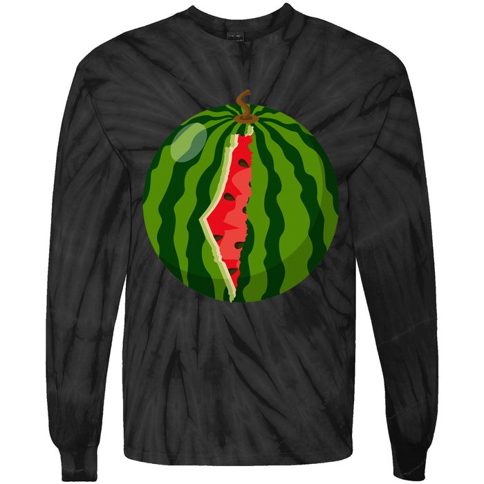 Palestine Map Watermelon Arabic Calligraphy  Tie-Dye Long Sleeve Shirt