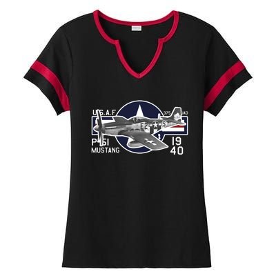 P51 Mustang Ww2 Ladies Halftime Notch Neck Tee