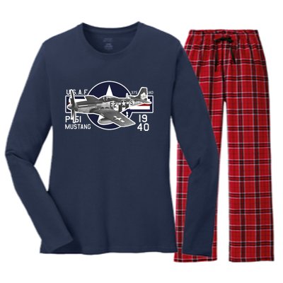 P51 Mustang Ww2 Women's Long Sleeve Flannel Pajama Set 