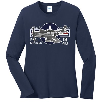 P51 Mustang Ww2 Ladies Long Sleeve Shirt