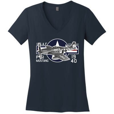 P51 Mustang Ww2 Women's V-Neck T-Shirt