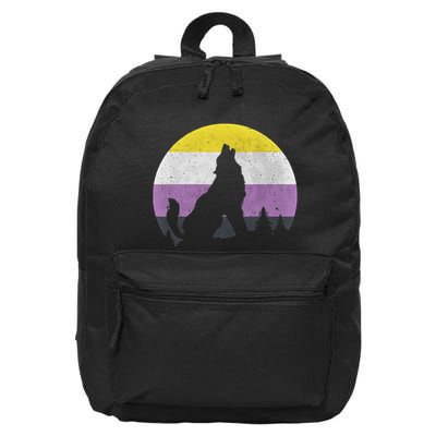 Pride Month Wolf Non Binary Equality Wolf 16 in Basic Backpack