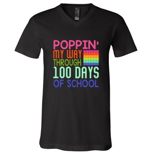 Poppin My Way Through 100 Days Funny 100th Day Of School Kid V-Neck T-Shirt