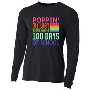 Poppin My Way Through 100 Days Funny 100th Day Of School Kid Cooling Performance Long Sleeve Crew