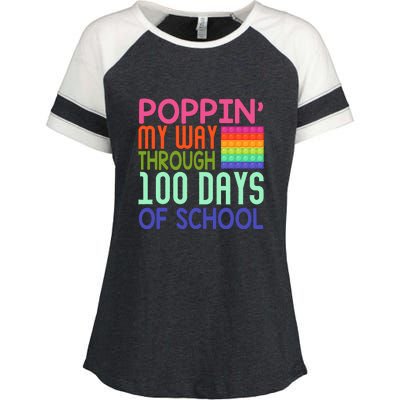 Poppin My Way Through 100 Days Funny 100th Day Of School Kid Enza Ladies Jersey Colorblock Tee