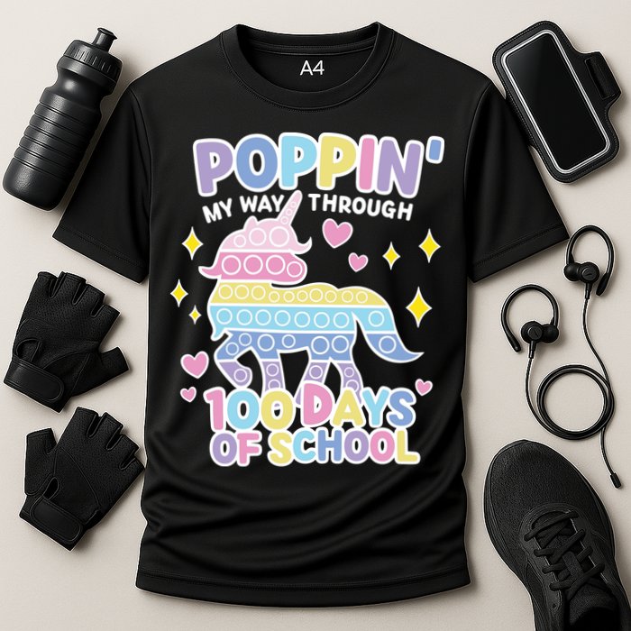 Poppin' My Way Through 100 Days Of School Rainbow Unicorn Fidget Toy Performance Shirt