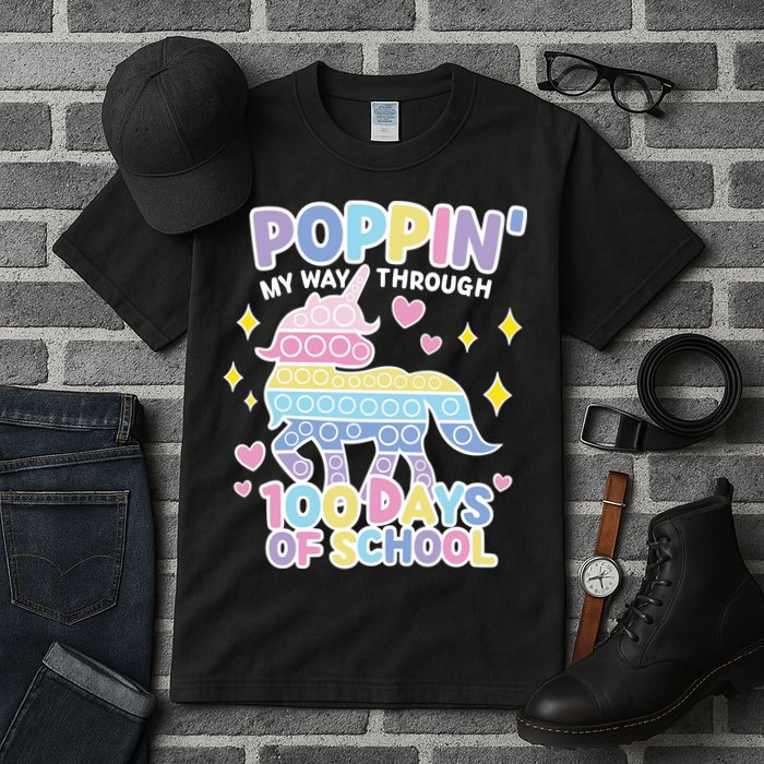 Poppin' My Way Through 100 Days Of School Rainbow Unicorn Fidget Toy Tall T-Shirt